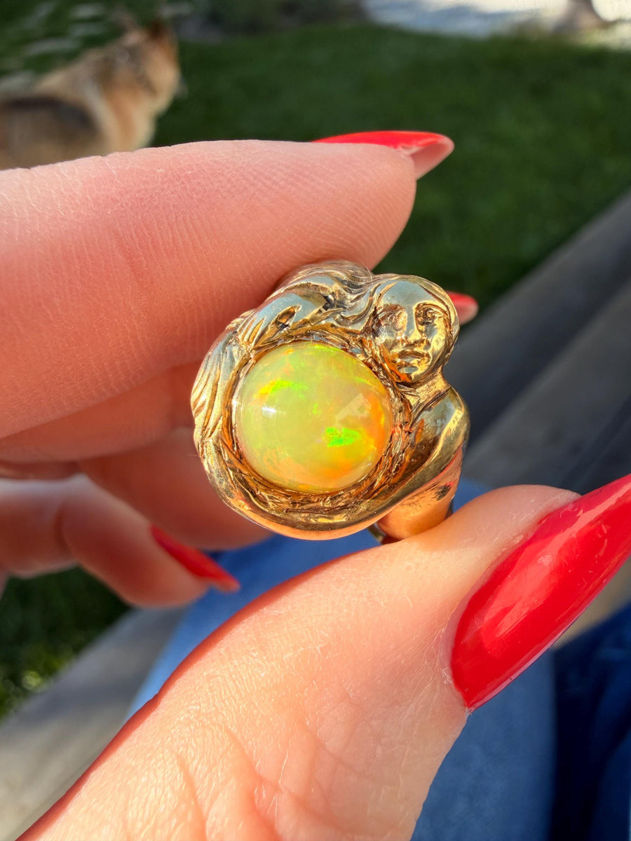 Ethiopian opal set in 14 karat yellow gold