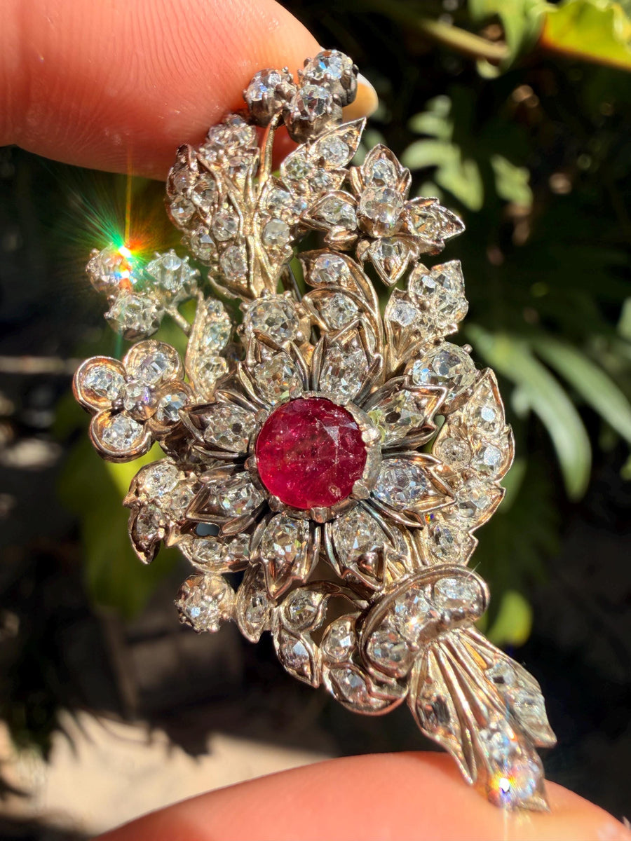 Victorian diamond and Ruby brooch