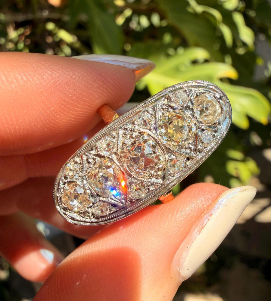 Antique navette peruzzi cut diamond ring