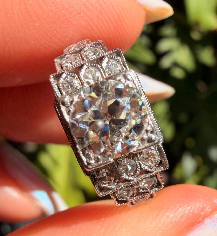 Art Deco diamond engagement ring in platinum