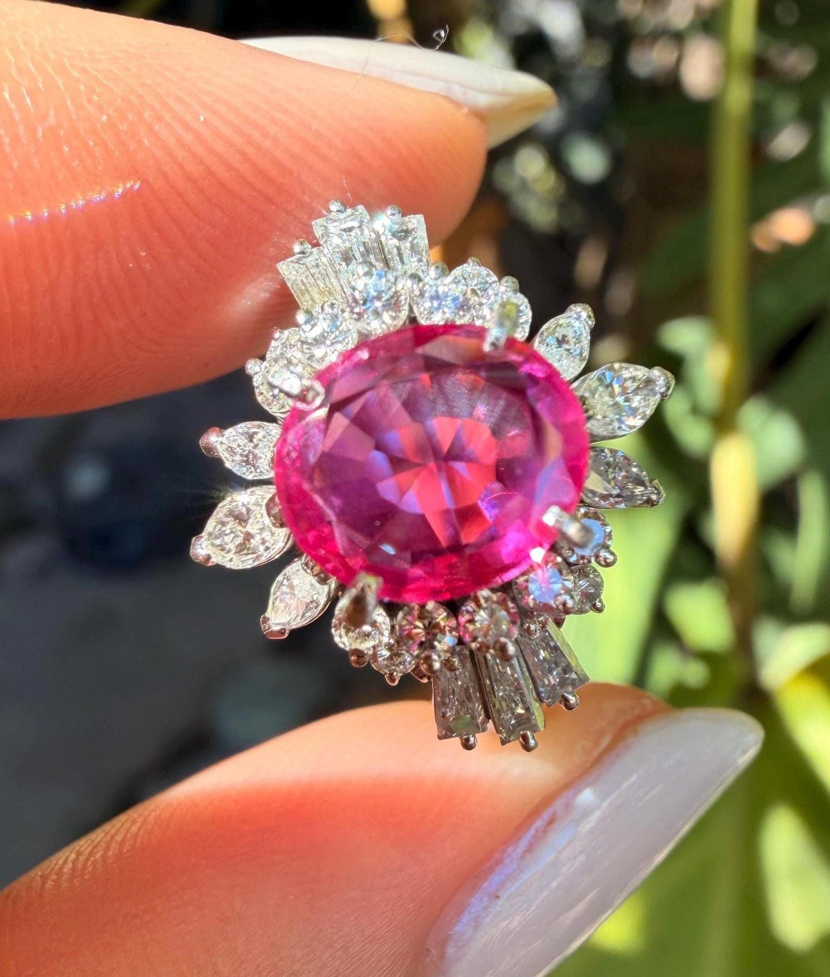 Unheated Burmese Ruby set in platinum with diamonds
