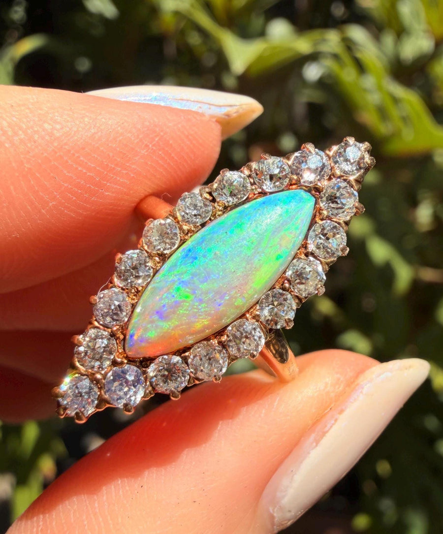 Victorian opal and old mine cut diamond ring