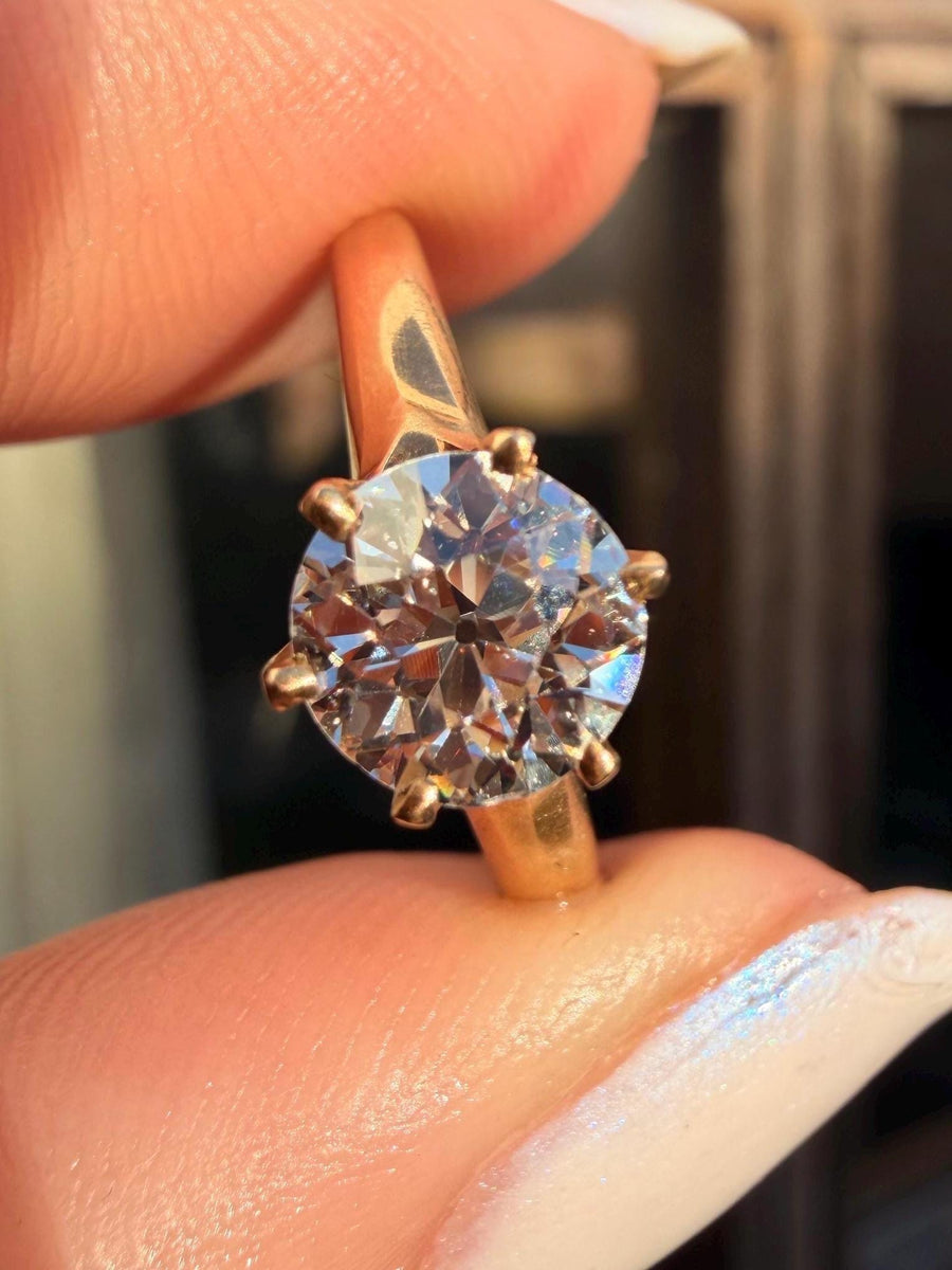 Victorian old European cut diamond solitaire engagement ring in 14 karat yellow gold