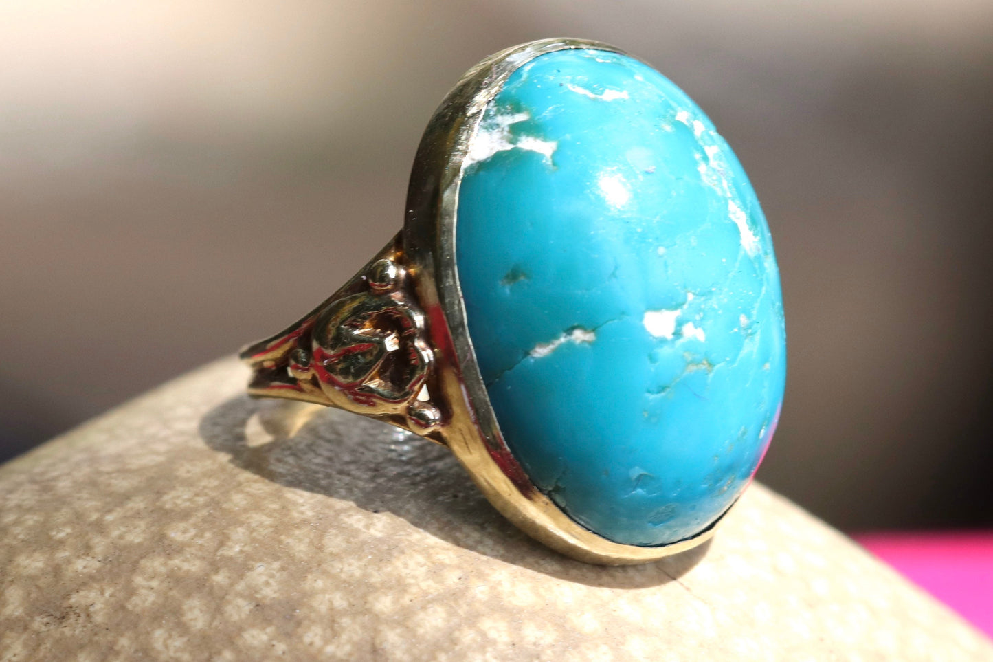 Solid turquoise and 14k gold ring size 5 sizable
