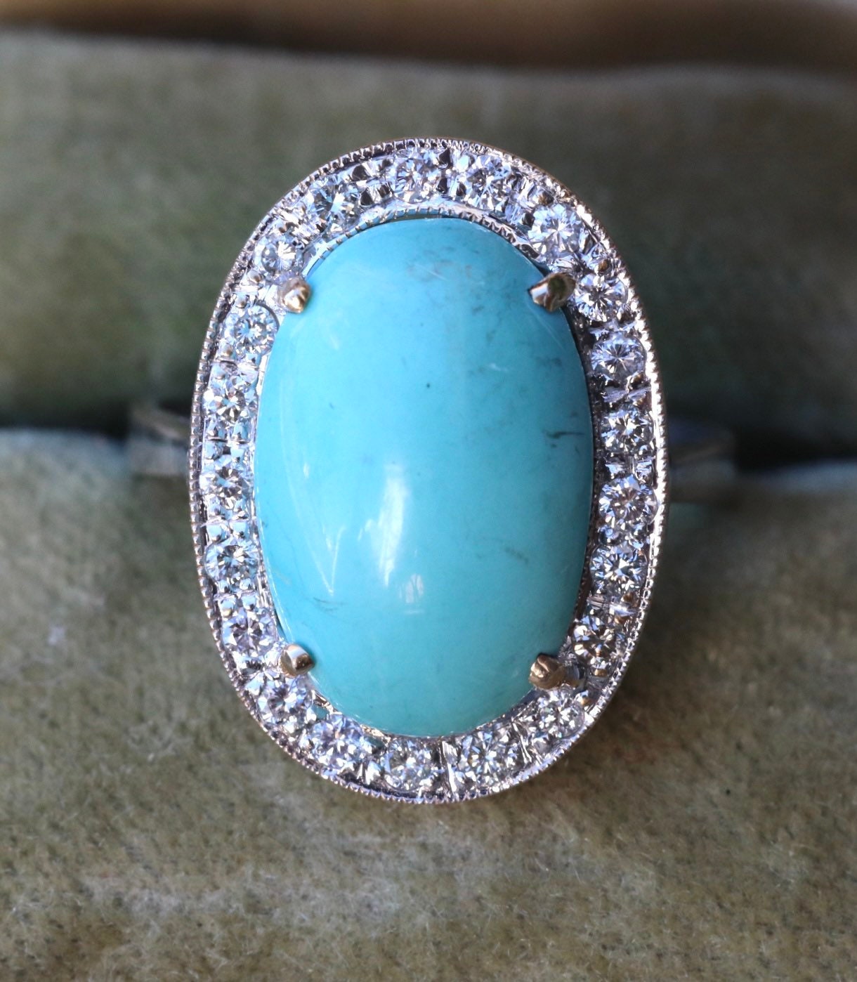 Natural turquoise and .52 ctw diamond ring set in 18k gold size 5.75 (sizable)