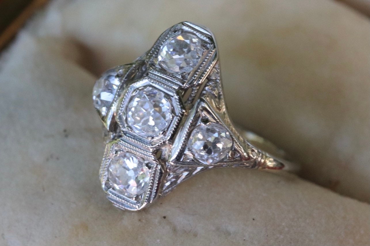 14k white gold old European cut diamond filigree ring size 3 (sizable by 2 sizes)