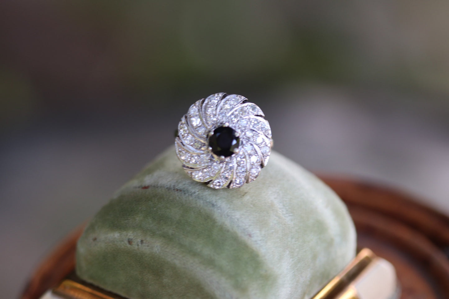 Onyx and old cut diamond ring set in 14k size 8.5 (sizable)