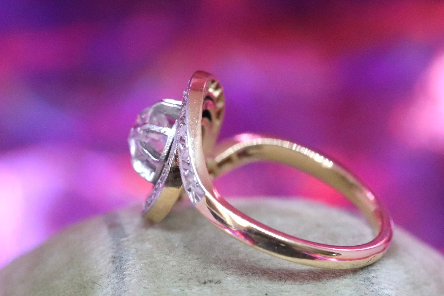 Antique tourbillon diamond ring set in 14k gold size 7