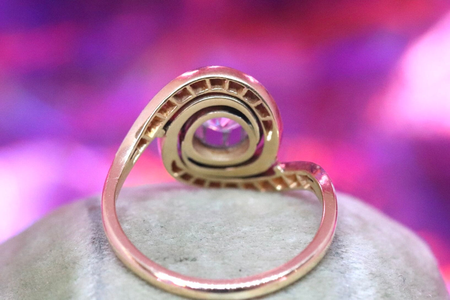 Antique tourbillon diamond ring set in 14k gold size 7