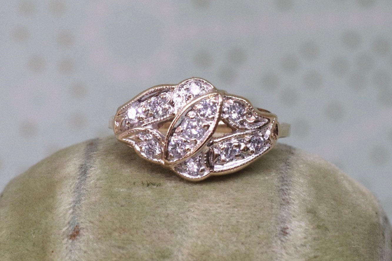 10k yellow gold diamond pave ring size 5.75 (sizable)