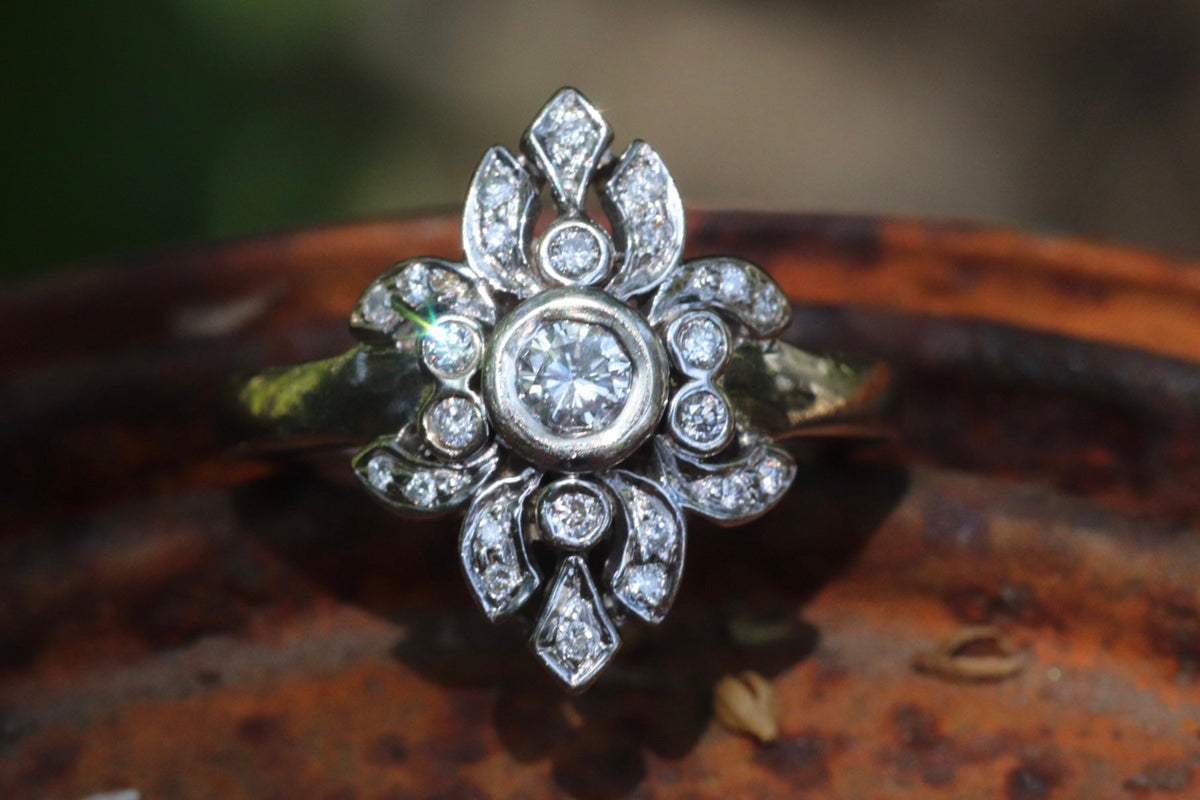 14k white gold and diamond vintage inspired ring size 5.25 sizable