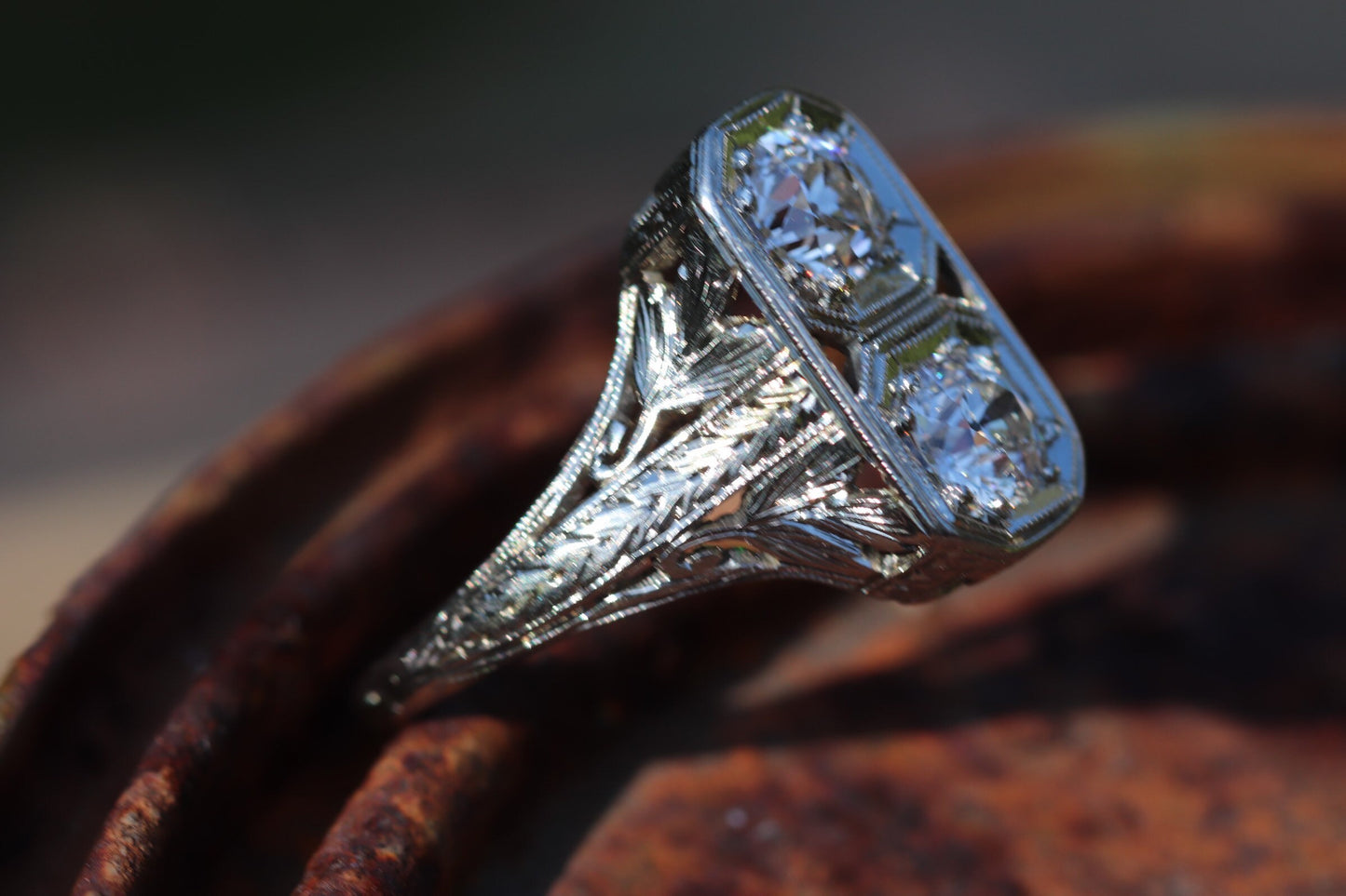 BELAIS 18k Art Deco toi et moi diamond ring  size 7.25 (sizable)