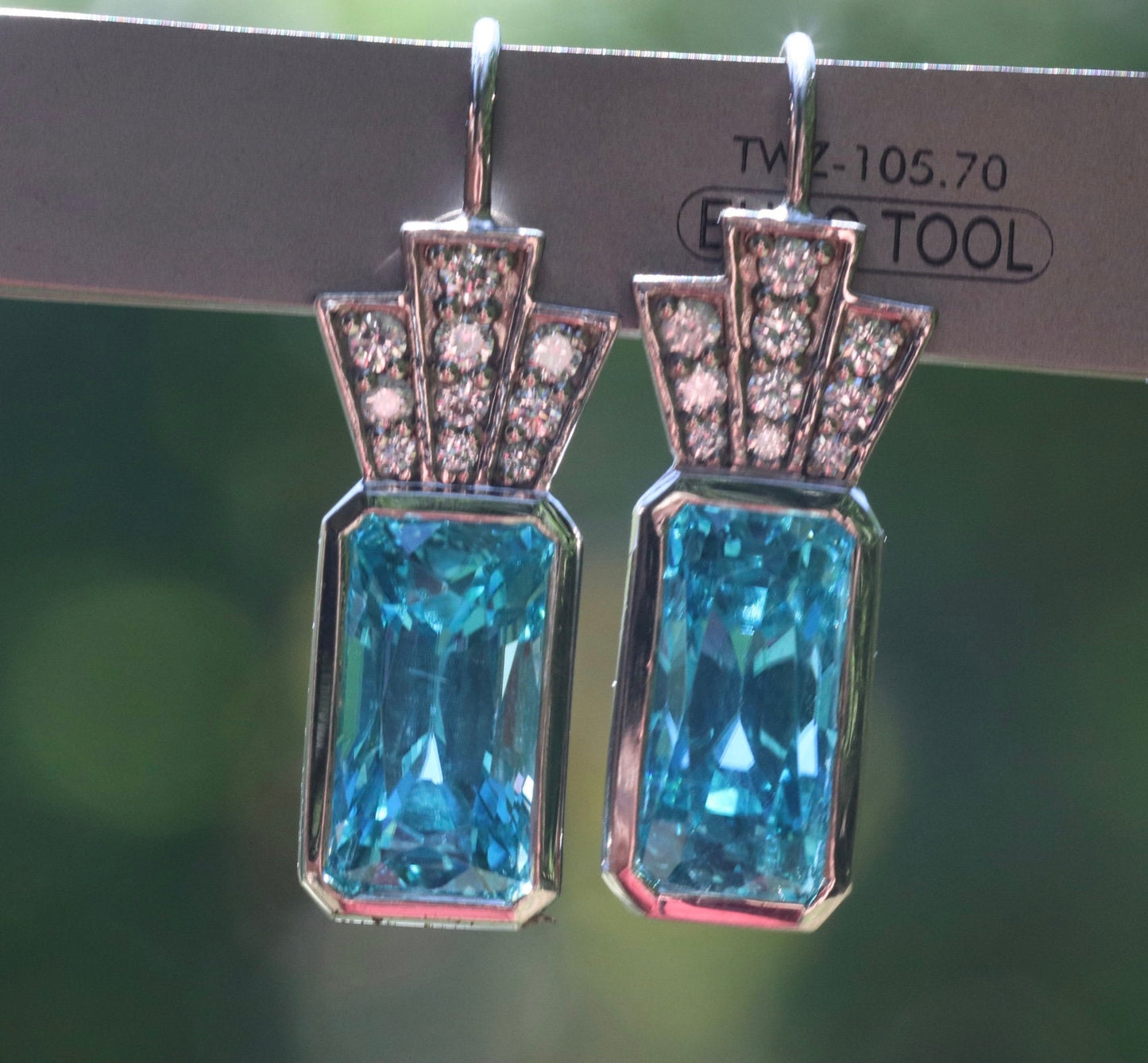 14k grey gold blue zircon and diamond earrings Bridgerton